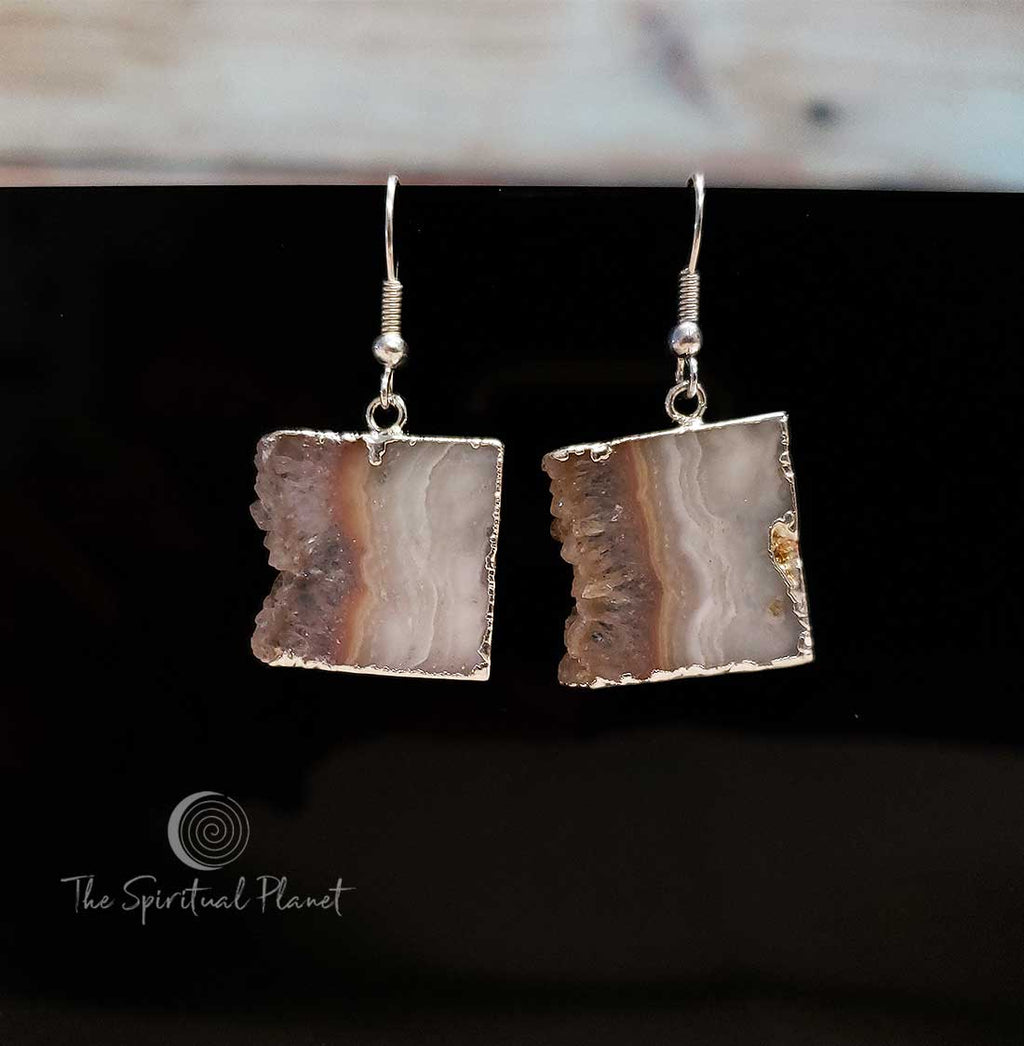  Genuine Square Druzy Slice Earrings Druzy Slice Earrings Amethyst and Quartz Crystals genuine amethyst genuine crystals 