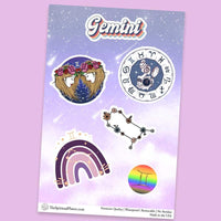 "Gemini" stickers, vinyl sticker, sticker sheets, large stickers, removable stickers,printed in usa