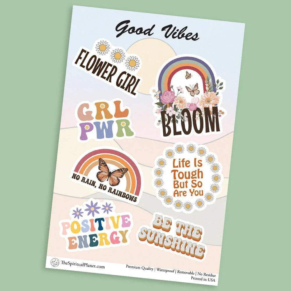 "Good Vibes" stickers, vinyl sticker, sticker sheets, large stickers, removable stickers,printed in usa