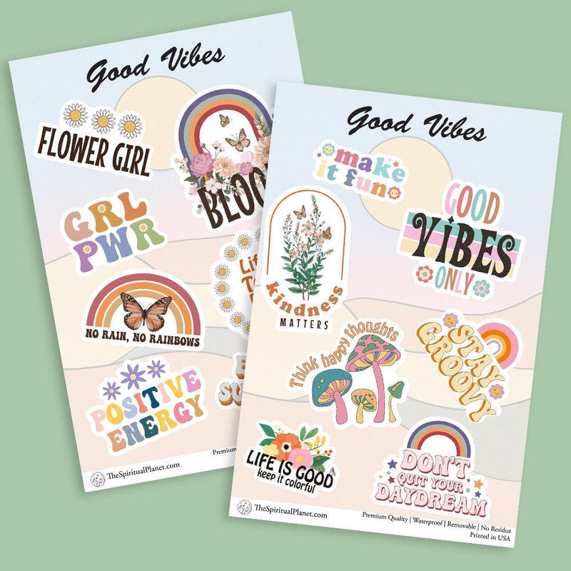 "Good Vibes" stickers, vinyl sticker, sticker sheets, large stickers, removable stickers,printed in usa