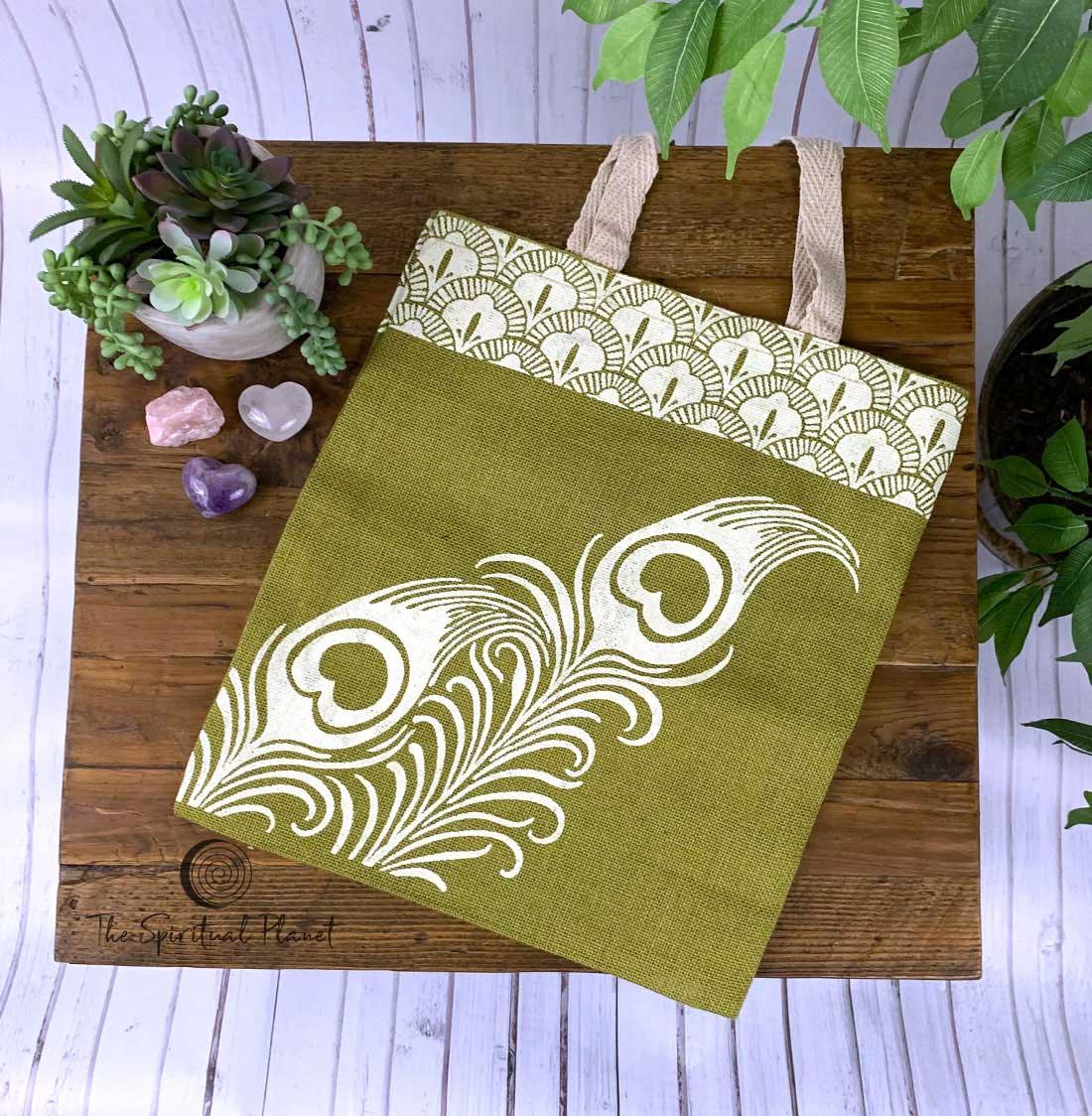  Imprints of India Peacock Feather Jute Tote Bag Totes canvas bag bag eco bag eco friendly reusable bag cotton bag sustainable bag backpack