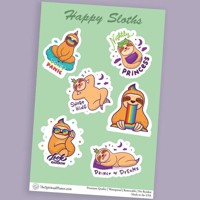 "Happy Sloths" stickers, vinyl sticker, sticker sheets, large stickers, removable stickers, printed in usa