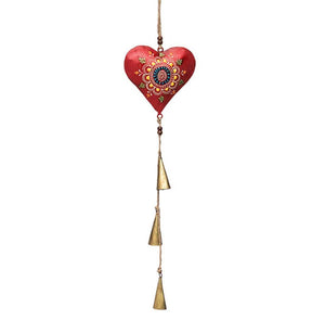 Henna Heart Chime handmade wind chimes with bells Decorative wall hangings with mirror and beads wind chime 