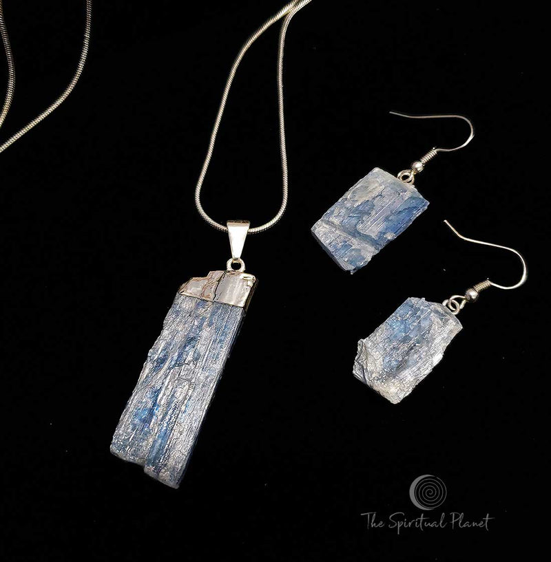 Kyanite Necklace and Earring Set Blue Kyanite Is A High Vibration Stone, Aligns & Clears Chakras jewelry necklace earrings