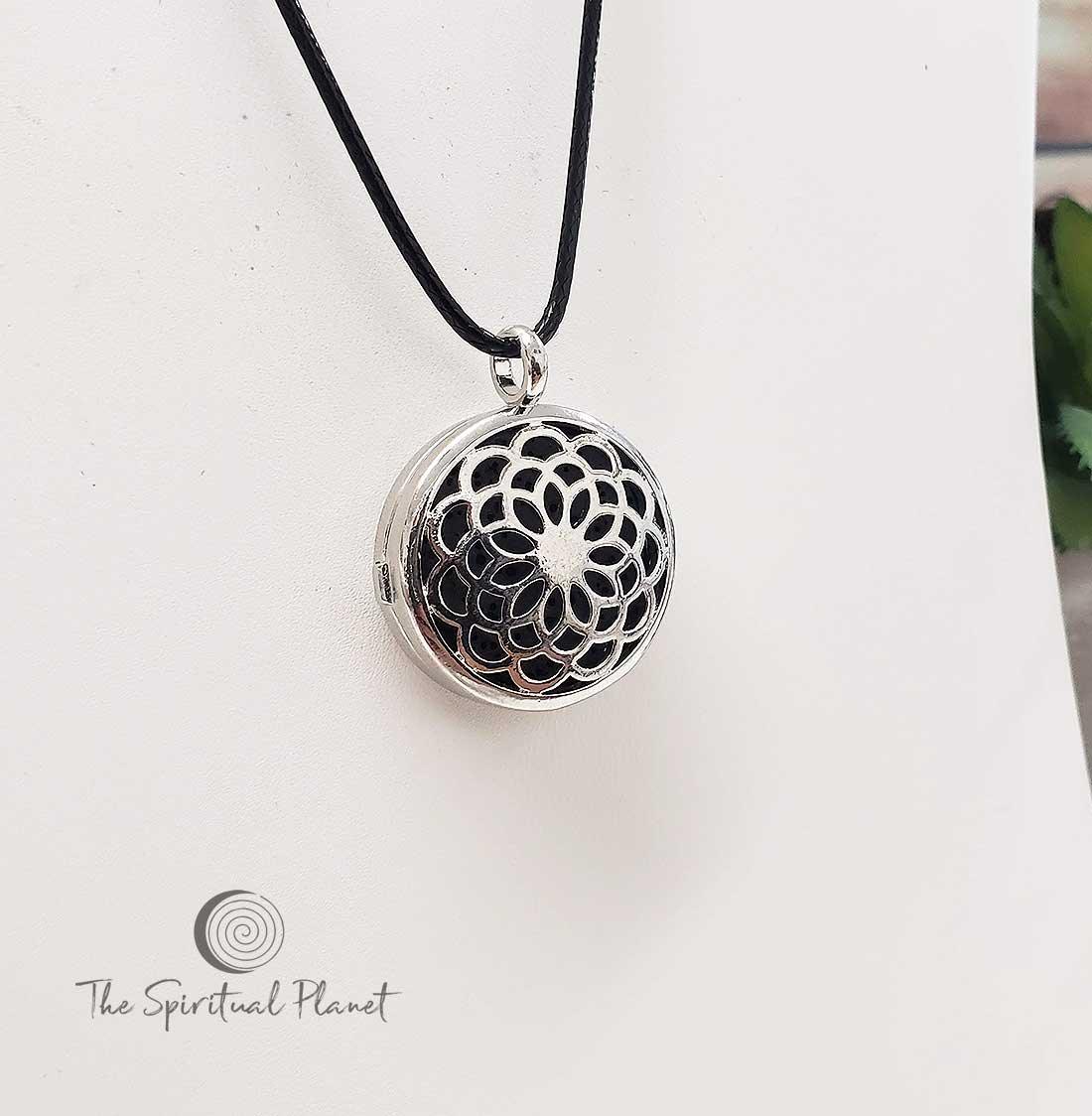 Lotus Lava Stone Locket aromatherapy necklace  essential oil