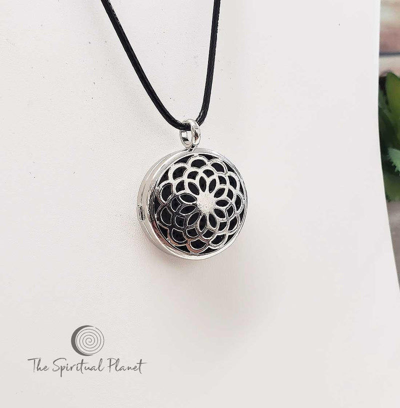 Lotus Lava Stone Locket aromatherapy necklace  essential oil