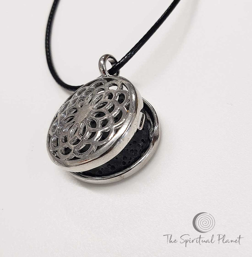 Lotus Lava Stone Locket aromatherapy necklace  essential oil