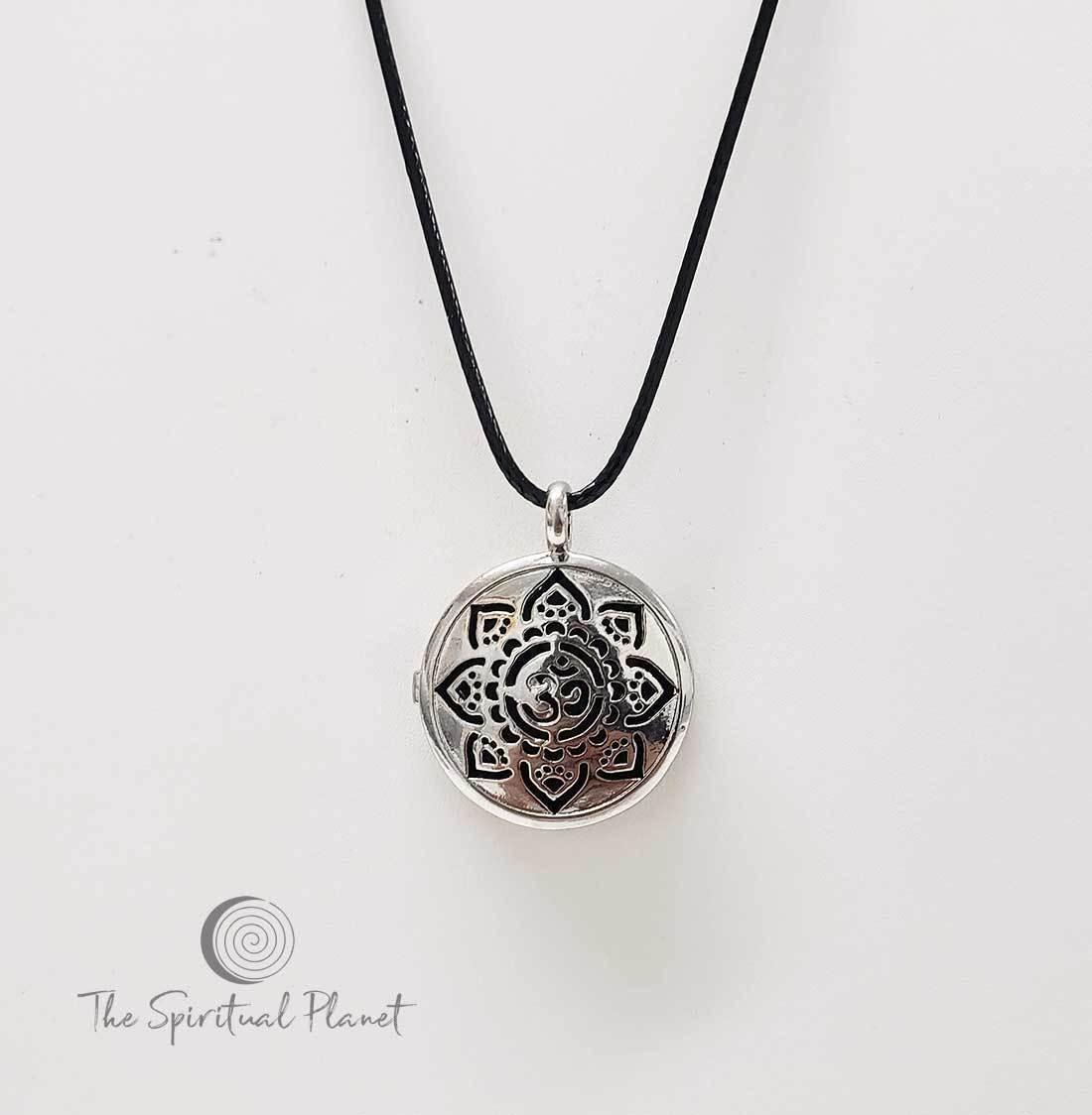 OM Lava Stone Locket, aromatherapy necklace  essential oil diffuser