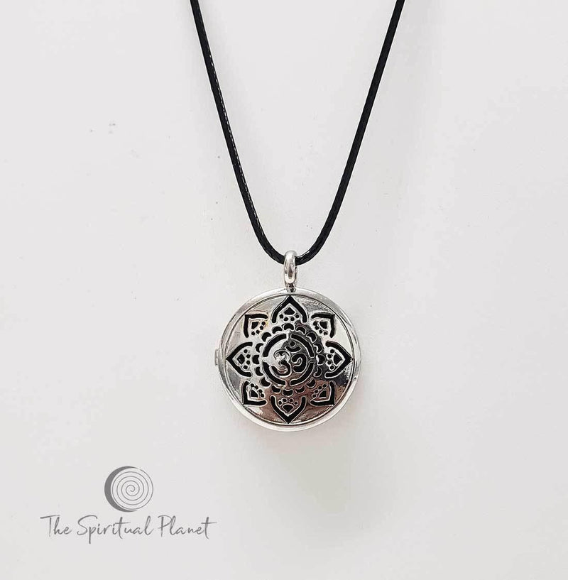 OM Lava Stone Locket, aromatherapy necklace  essential oil diffuser