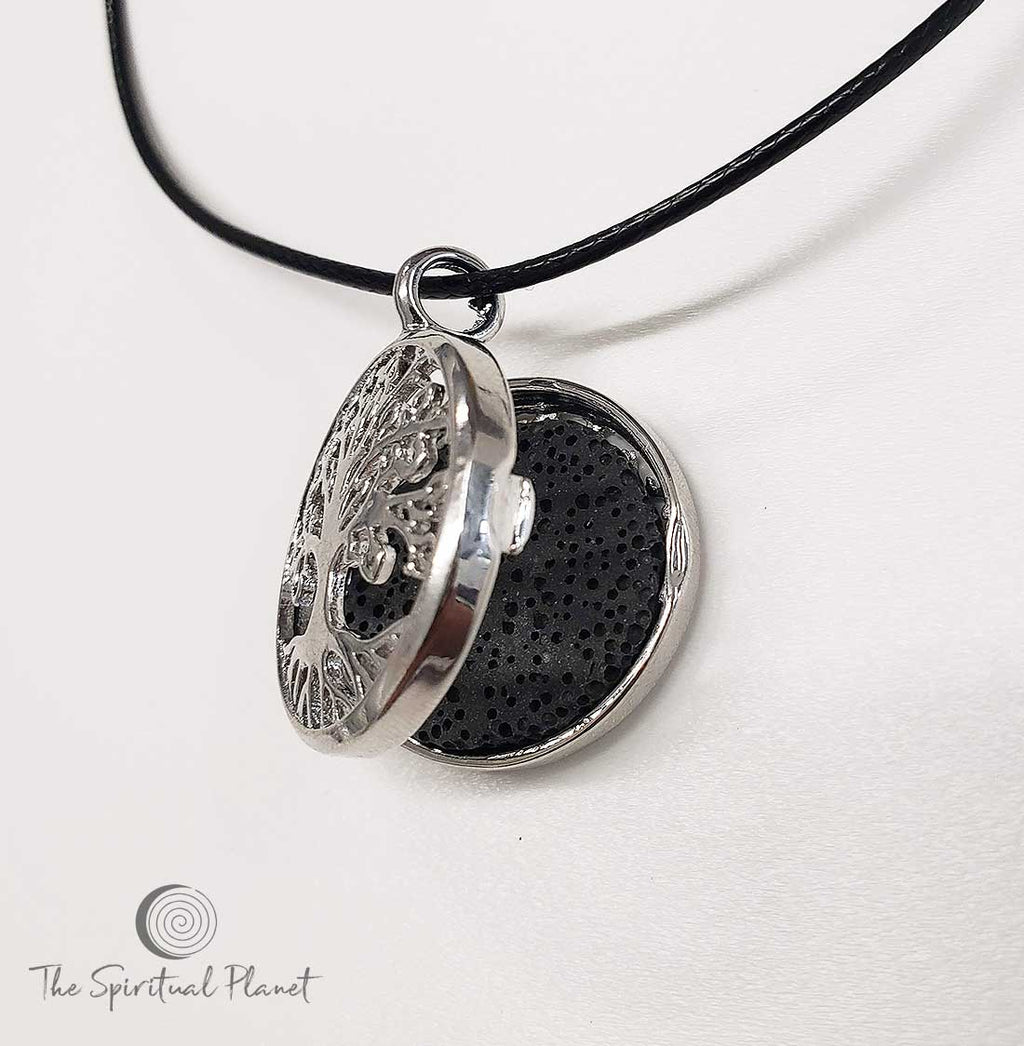 Tree of Life Lava Stone Locket. aromatherapy necklace  essential oil diffuser