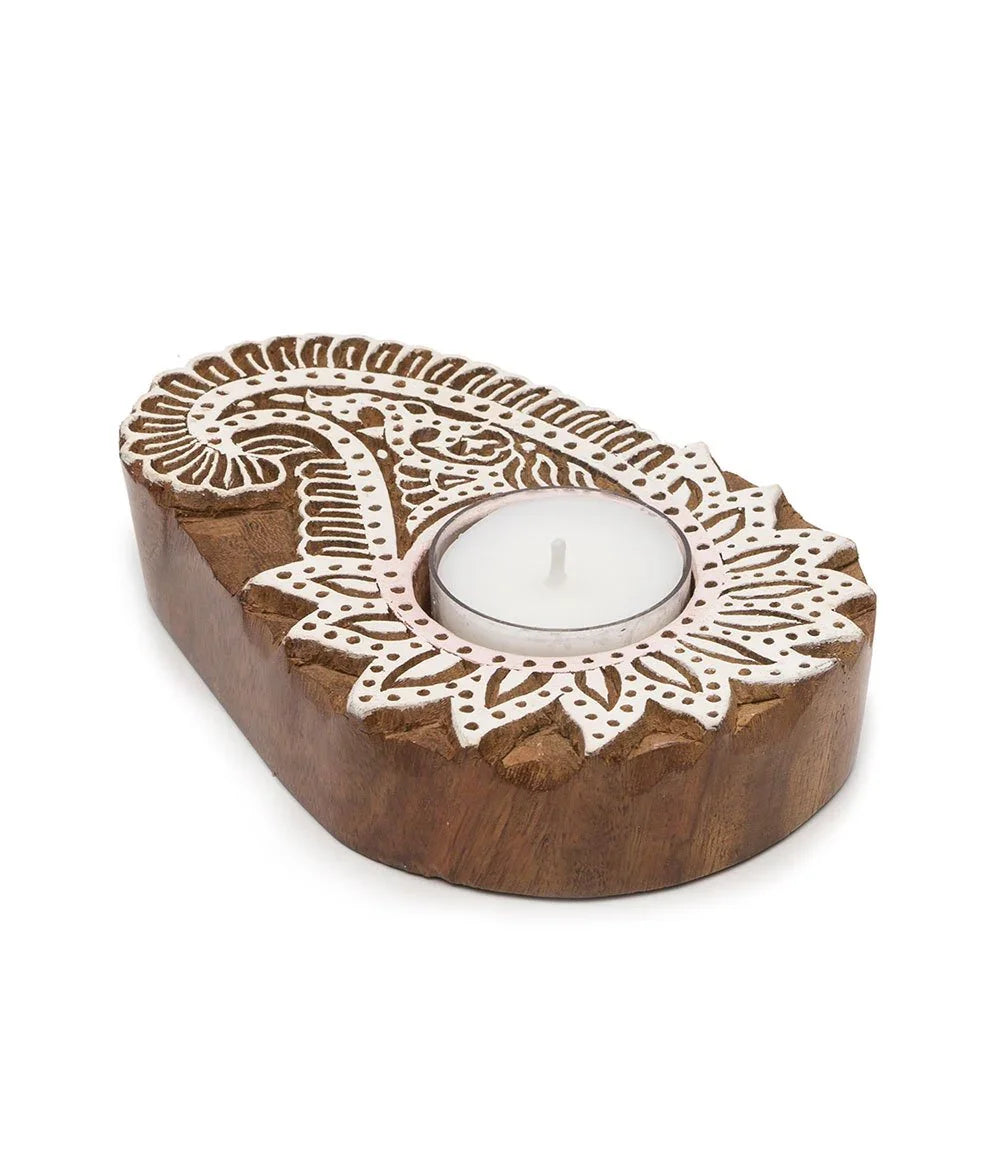 Hamsa Hand Rosewood Tea Light Holder Candle Fair Trade 