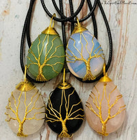 Tree of Life Teardrop Necklace, opalite, obsidian, Tree of Life Silver Heart Necklace, tiger eye, Silver Tree of Life Teardrop Necklace, wire wrapped stone, rose quartz, green aventurine, amethyst, necklace
