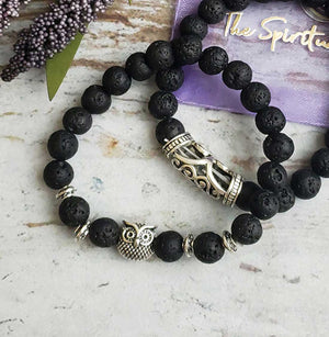 Owl Lava Stone Bracelets, aromatherapy, bracelet, owl charm, buddha charm