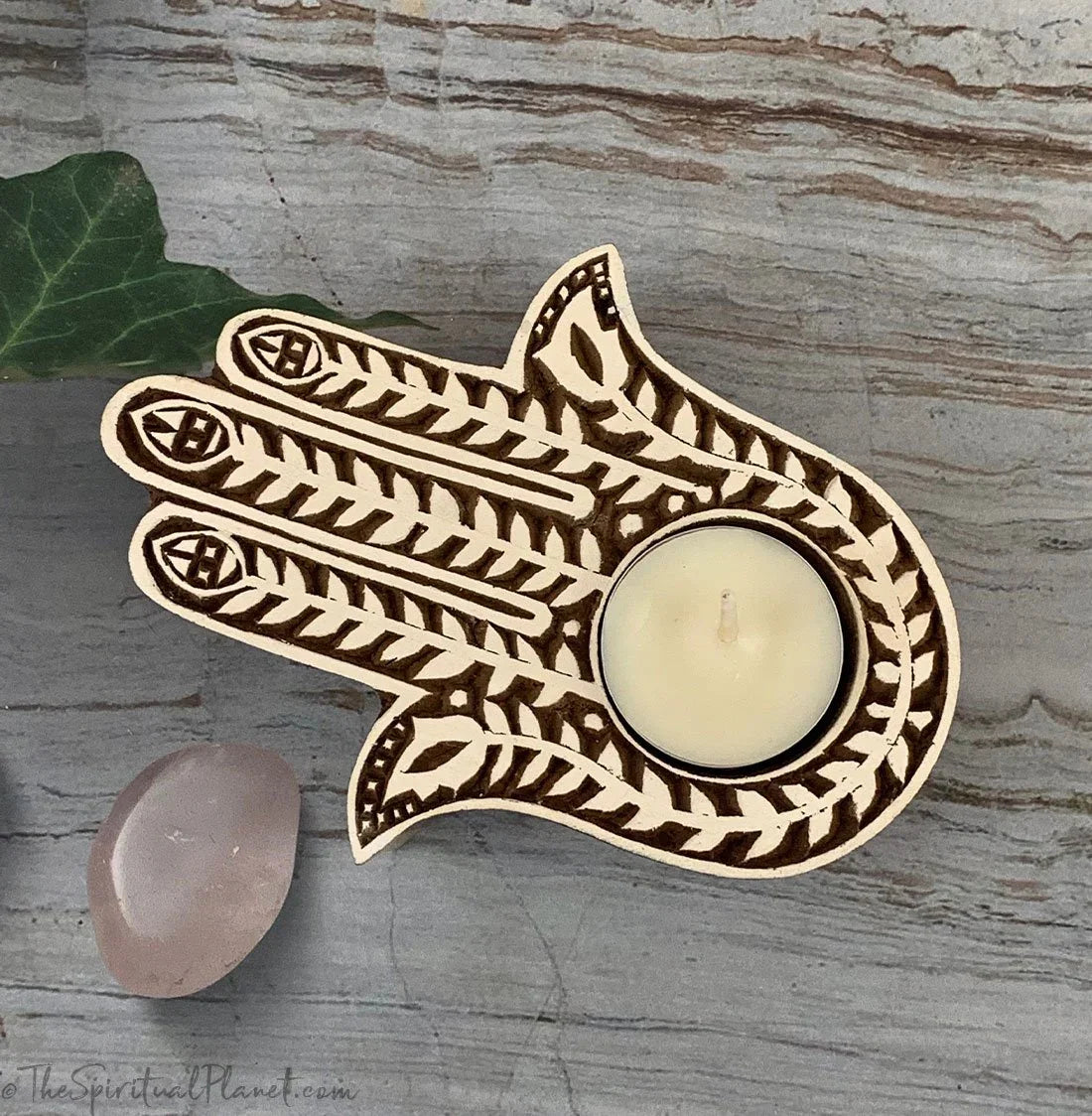 Hamsa Hand Rosewood Tea Light Holder Candle Fair Trade 