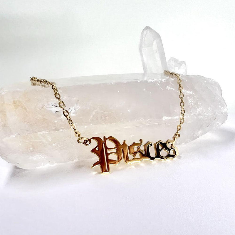 Pisces Necklace, Pisces Script Necklace, Pisces Zodiac Sign Necklace, Zodiac Gift, Pisces  Name Necklace, Pisces Old English Necklace, Pisces Gifts