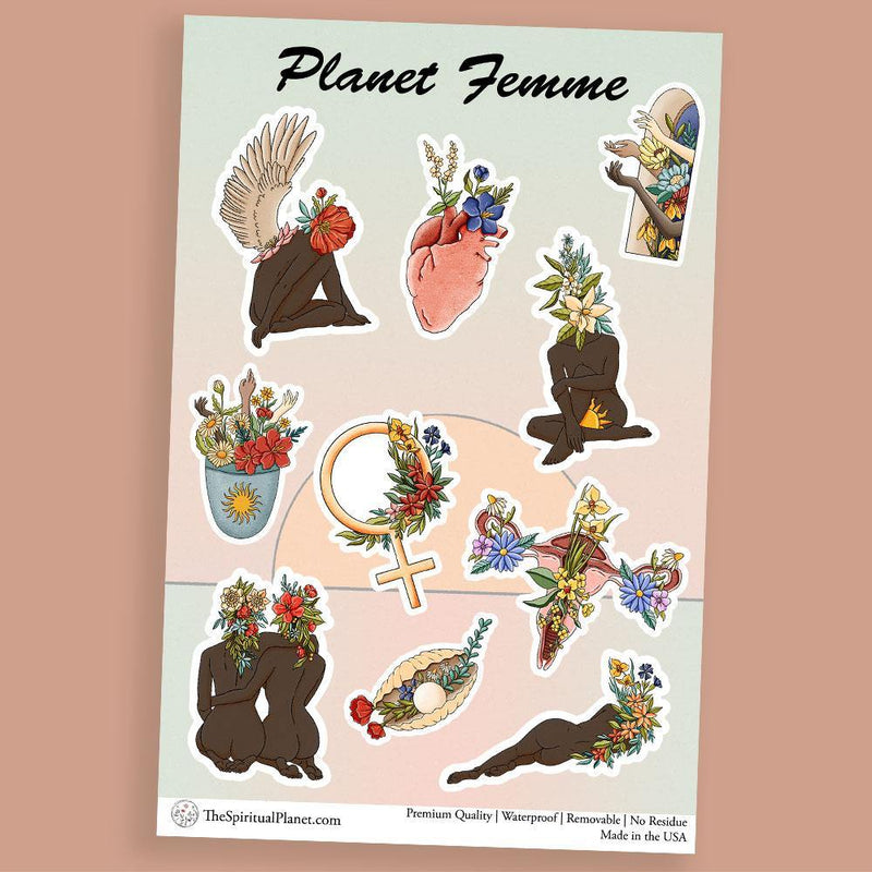"Planet Femme" stickers, vinyl sticker, sticker sheets, large stickers, removable stickers,printed in usa,