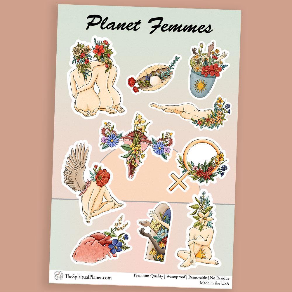 "Planet Femmes" stickers, vinyl sticker, sticker sheets, large stickers, removable stickers,printed in usa,