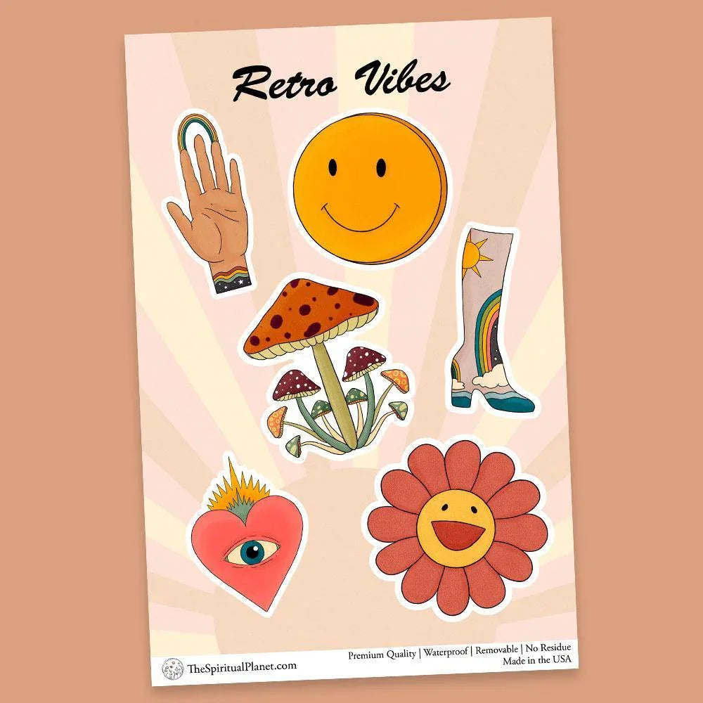"Retro Vibes" stickers, vinyl sticker, sticker sheets, large stickers, removable stickers,printed in usa