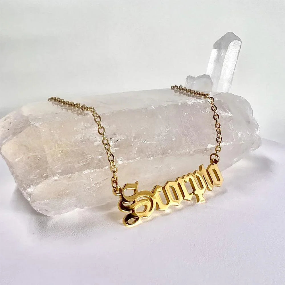 Scorpio Necklace, Scorpio Script Necklace, Scorpio Zodiac Sign Necklace, Zodiac Gift, Scorpio Name Necklace, Scorpio Old English Necklace, Scorpio Gifts