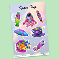 "Space Trip" stickers, vinyl sticker, sticker sheets, large stickers, removable stickers, printed in usa