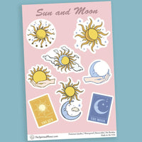 "Sun and Moon" stickers, vinyl sticker, sticker sheets, large stickers, removable stickers,printed in usa