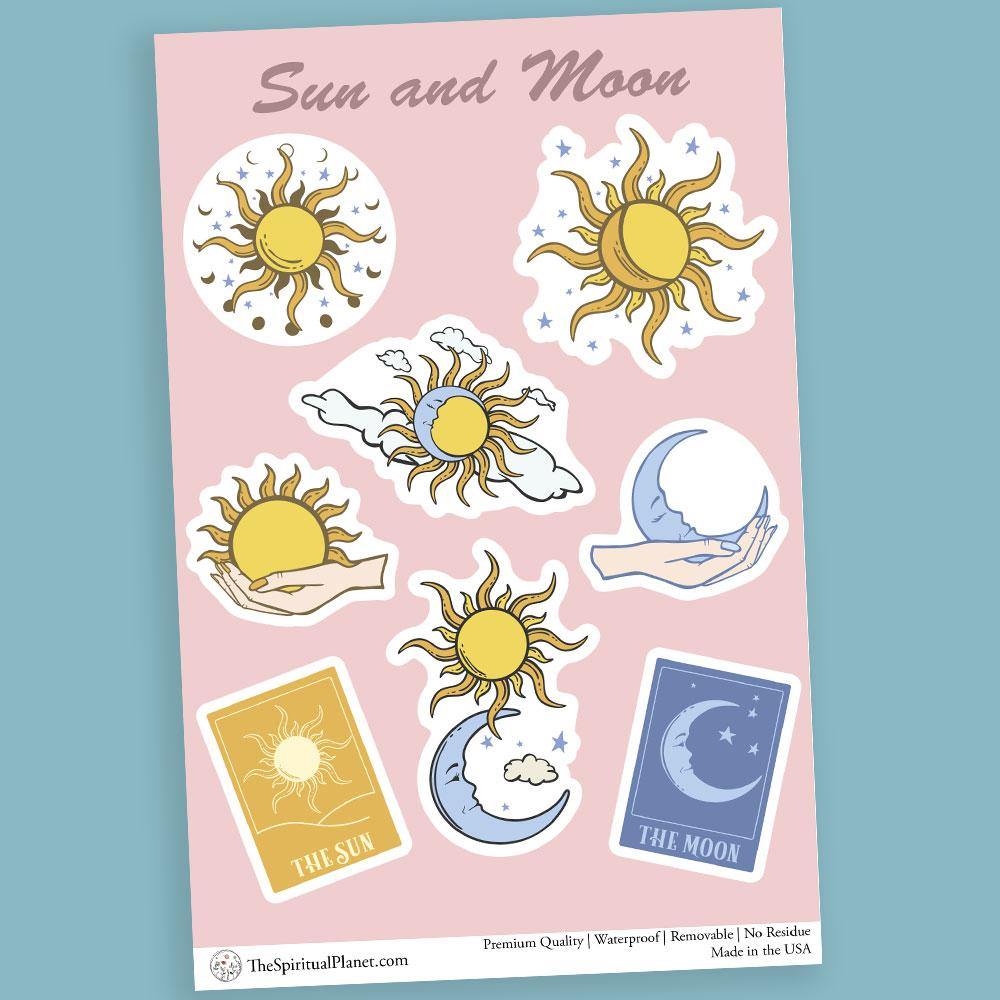 "Sun and Moon" stickers, vinyl sticker, sticker sheets, large stickers, removable stickers,printed in usa