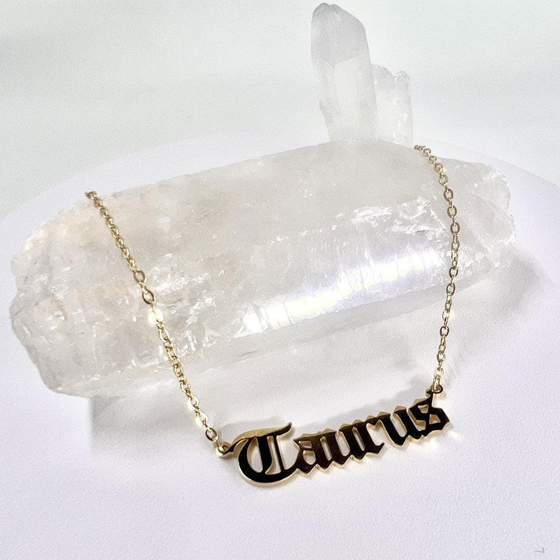 Taurus Necklace, Taurus Script Necklace, Taurus Zodiac Sign Necklace, Zodiac Gift, Taurus Name Necklace, Taurus Old English Necklace, Taurus Gifts