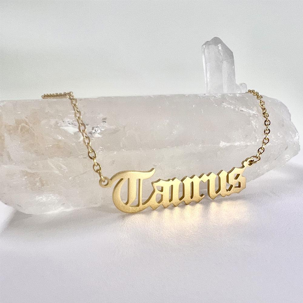 Taurus Necklace, Taurus Script Necklace, Taurus Zodiac Sign Necklace, Zodiac Gift, Taurus Name Necklace, Taurus Old English Necklace, Taurus Gifts