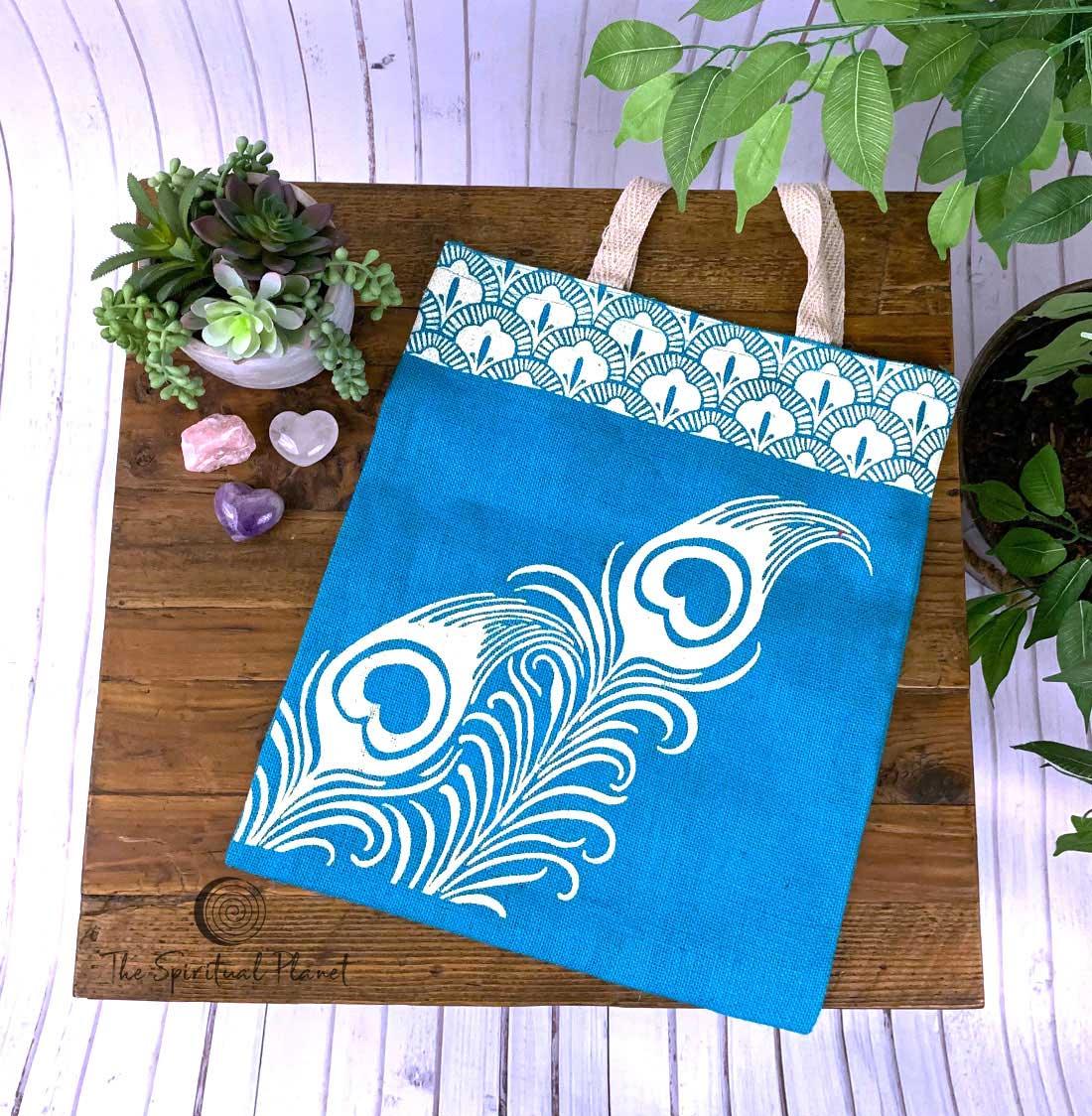  Imprints of India Peacock Feather Jute Tote Bag Totes canvas bag bag eco bag eco friendly reusable bag cotton bag sustainable bag backpack