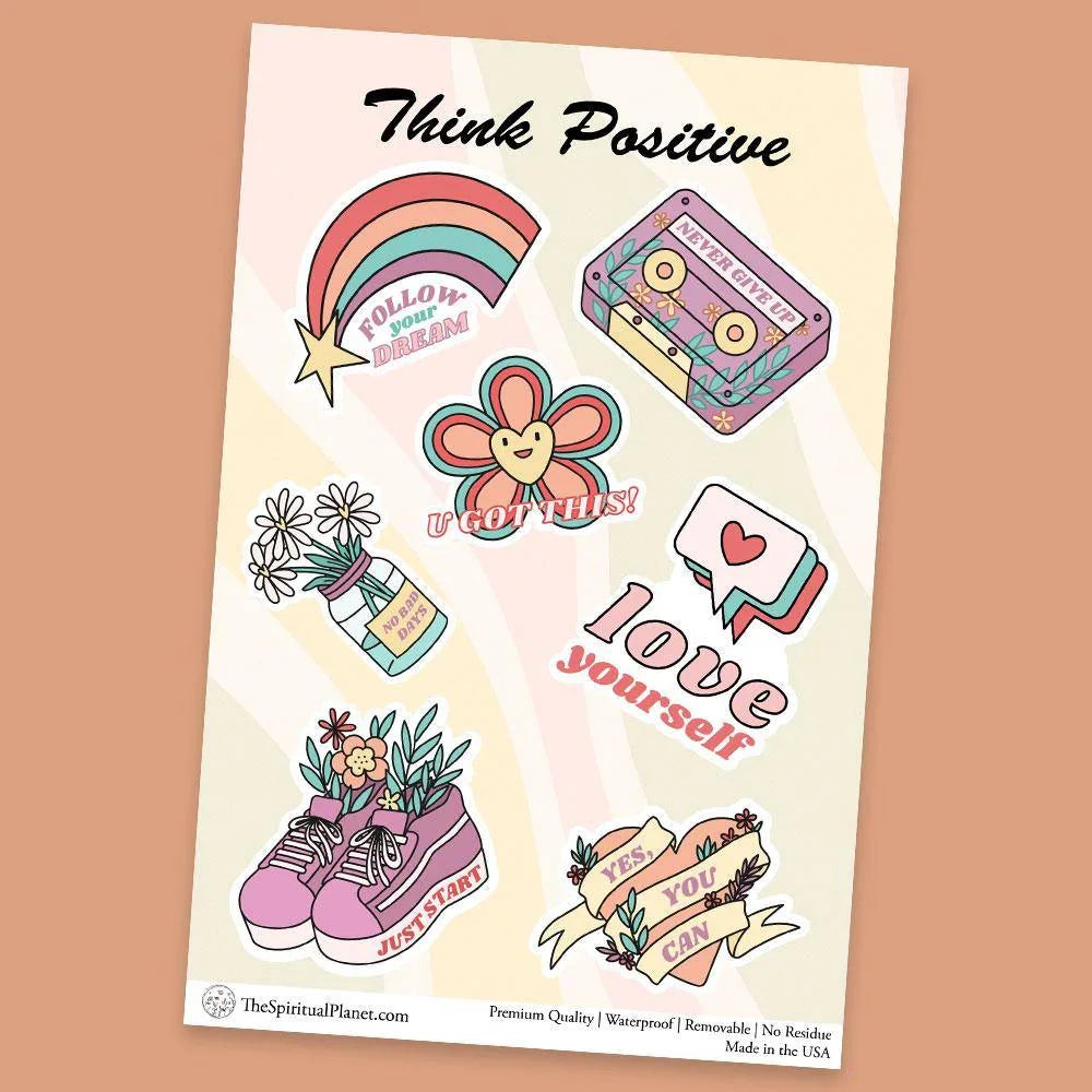 "Think Positive" stickers, vinyl sticker, sticker sheets, large stickers, removable stickers,printed in usa