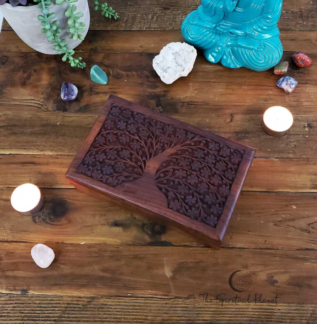 Flower Tree Wood Keepsake Box  wooden box india jewelry box, crystal box,