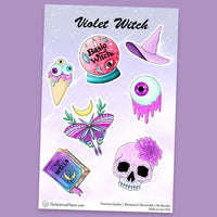 "Violet Witch" stickers, vinyl sticker, sticker sheets, large stickers, removable stickers,printed in usa
