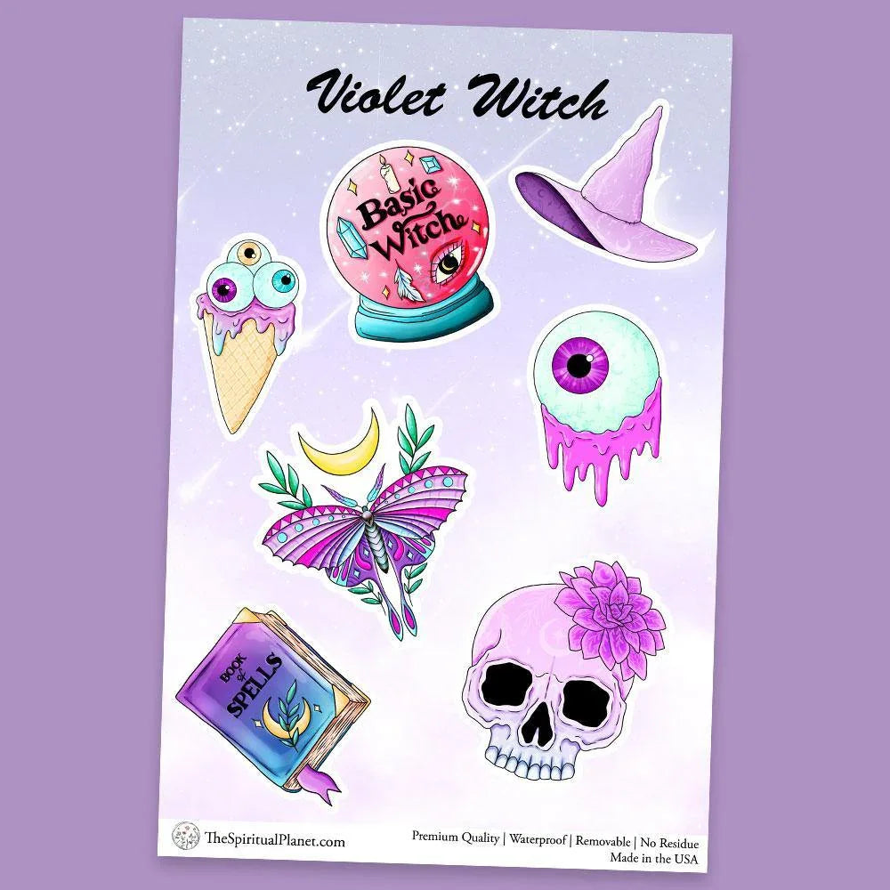 "Violet Witch" stickers, vinyl sticker, sticker sheets, large stickers, removable stickers,printed in usa