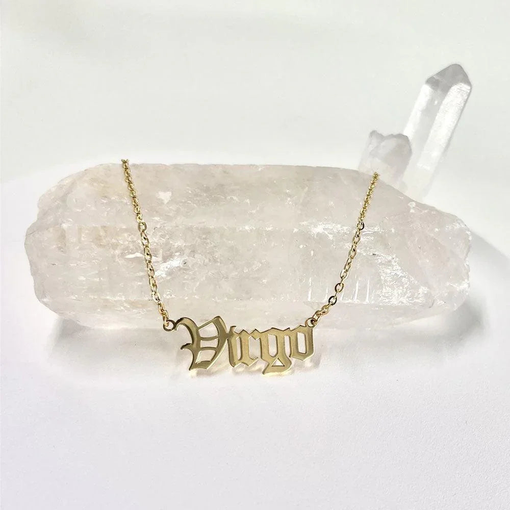 Virgo  Necklace, Virgo Script Necklace, Virgo Zodiac Sign Necklace, Zodiac Gift, Virgo Name Necklace, Virgo Old English Necklace, Virgo Gifts