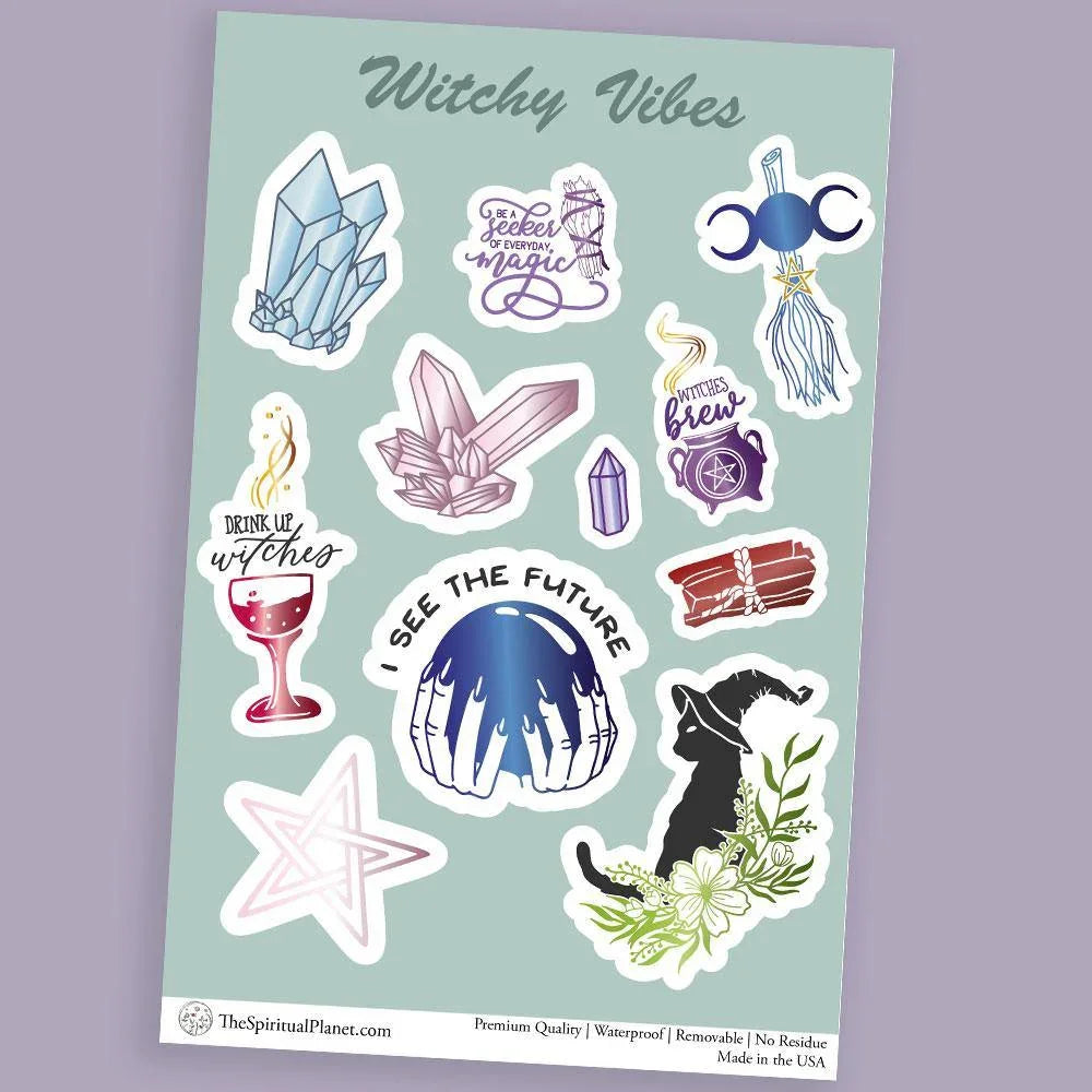 "Witchy Vibes" stickers, vinyl sticker, sticker sheets, large stickers, removable stickers,printed in usa,